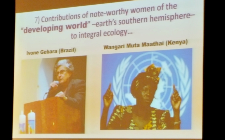 Plenary speaker St. Joseph Sr. Anne Clifford held up Brazilian ecofeminist Ivone Gebara and Nobel Peace Prize winner Wangari Muta Maathai of Kenya as having wisdom to share on caring for the Earth. (Heidi Schlumpf)