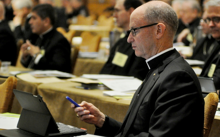 Bishop James Conley of Lincoln, Nebraska, on June 15 during the U.S. bishops' spring assembly in Indianapolis (CNS/The Criterion/Sean Gallagher)