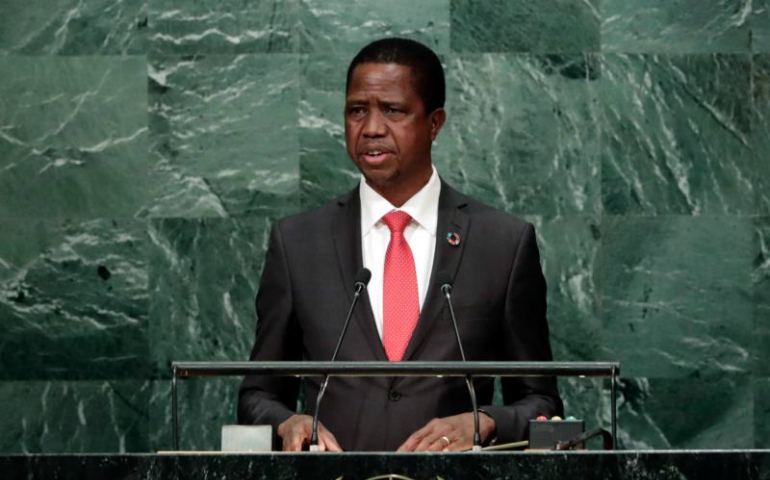 Zambian President Edgar Chagwa Lungu speaks in 2016 at the United Nations General Assembly headquarters in New York. (CNS/Jason Szenes, EPA)