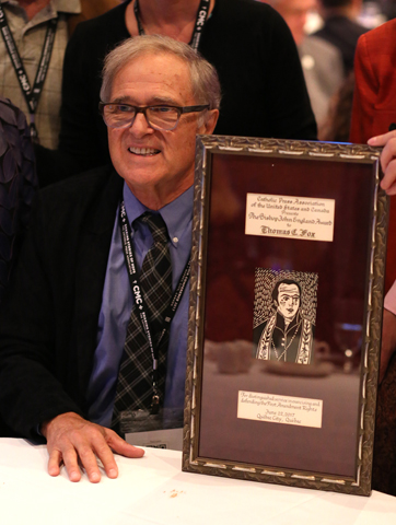 Tom Fox poses after receiving the Bishop John England award June 22 at the Catholic Media Conference in Quebec City. (CNS/Philippe Vaillancourt, Presence)