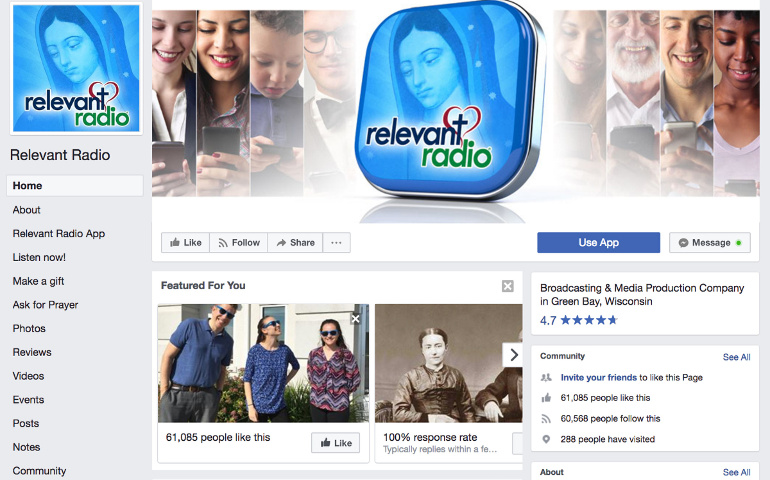 This is the Facebook page of Relevant Radio. (CNS) 