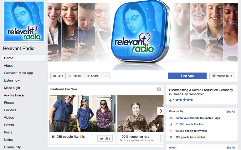 This is the Facebook page of Relevant Radio. (CNS)