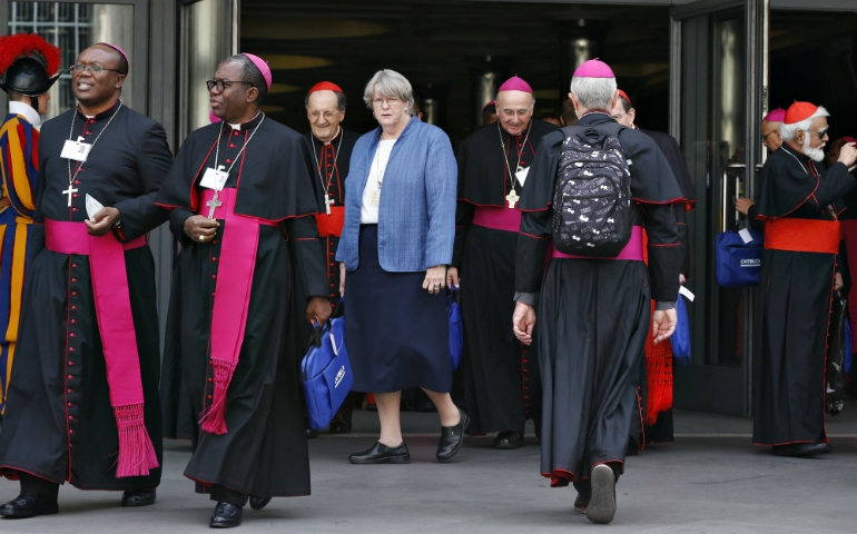 Sr. Sally Hodgdon, superior general of the Sisters of St. Joseph of Chambéry, leaves a session of the Synod of Bishops on young people, the faith and vocational discernment Oct. 16 at the Vatican. (CNS / Paul Haring)