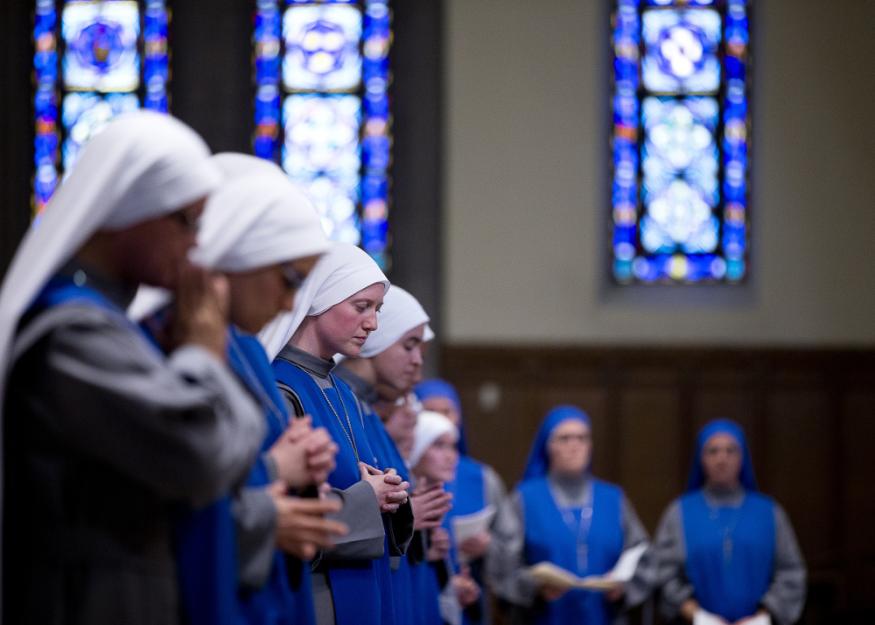 Novices of the Servants of the Lord and the Virgin of Matara are seen at Holy Comforter-St. Cyprian Catholic Church in Washington prior to the start of their profession of vows ceremony Nov. 1, 2017. (CNS/Tyler Orsburn)