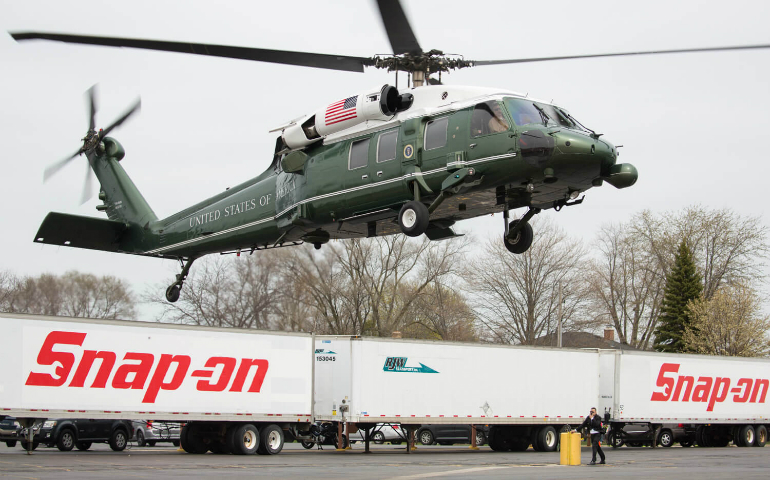 President Donald Trump lands in Kenosha, Wisconsin, at the Snap-on factory on April 18. (Official White House Photo/Shealah Craighead)