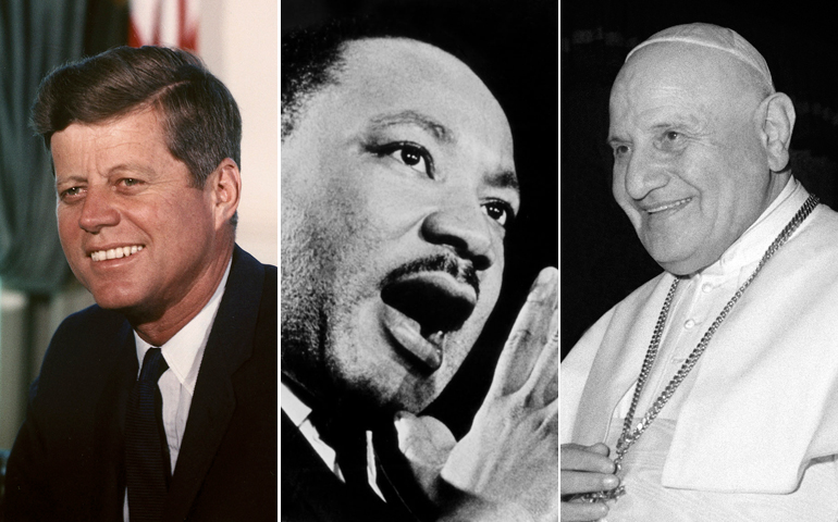 From left: President John F. Kennedy, Martin Luther King Jr. and Blessed John XXIII (CNS photos)