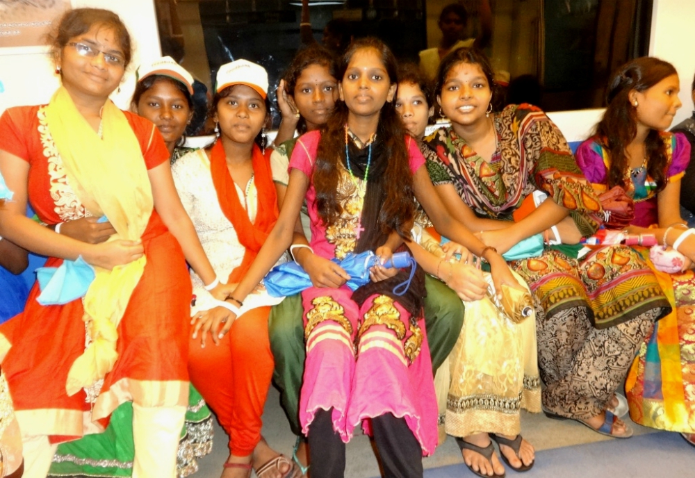 A group of girls living in Marialaya go on an outing in Chennai, India, in 2017. The girls at Marialaya (House of Mary) are the care of the Daughters of Mary Help of Christians, also known as the Salesian Sisters of Don Bosco. (Provided photo)