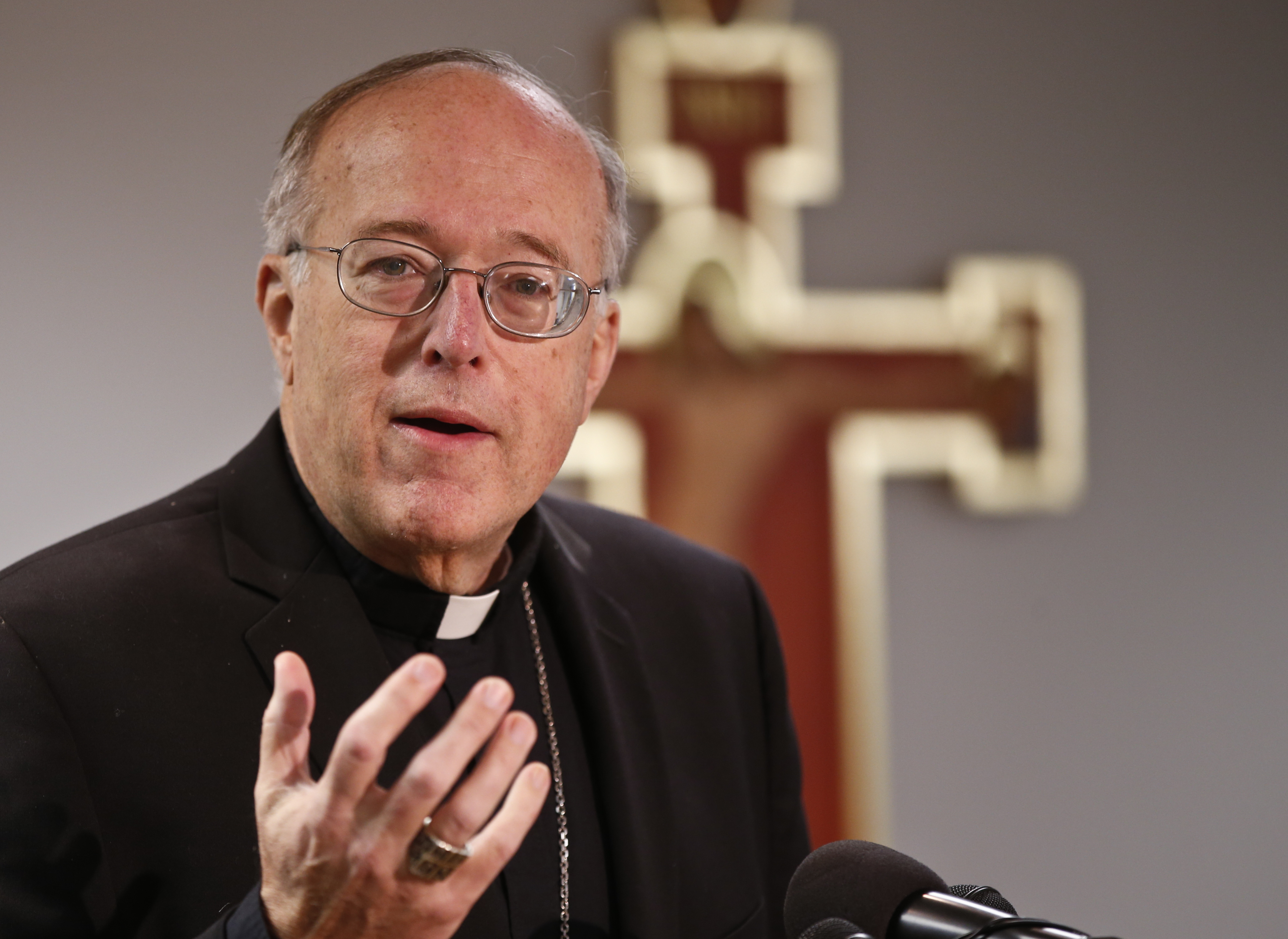 Bishop Robert McElroy speaks during a news conference in San Diego in March 2015. (AP Photo/Lenny Ignelzi)
