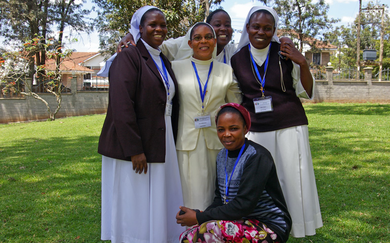 Clockwise from left: Kenyan Sr. Veronica Rop, Tanzanian Sr. Wilhelmina Uhai, Ugandan laywoman Margaret Ssebunya, Kenyan Sr. Anne Oyier and Democratic Republic of Congo Sr. Marie-Rose Ndimbo (NCR photo/Joshua J. McElwee)