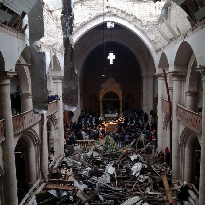 People gathered in the Maronite Catholic cathedral in Aleppo, Syria, for Chrismas. (Photo tweeted by Maher Al Mounes @Maher_mon) 