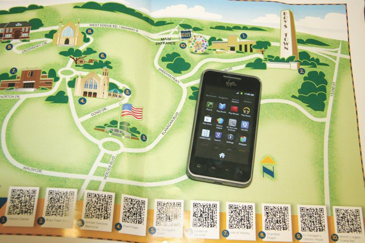 QR codes on a Boys Town map link smartphone users to information about historic sites in the Omaha, Neb.-area village for homeless and delinquent boys, founded by the late Fr. Edward Flanagan. (CNS/Catholic Voice/Susan Szalewski)