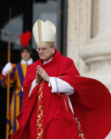 Cardinal Raymond Burke arrives for Pentecost Mass celebrated by Pope Francis on May 19 in St. Peter's Square at the Vatican. (CNS/Paul Haring) 