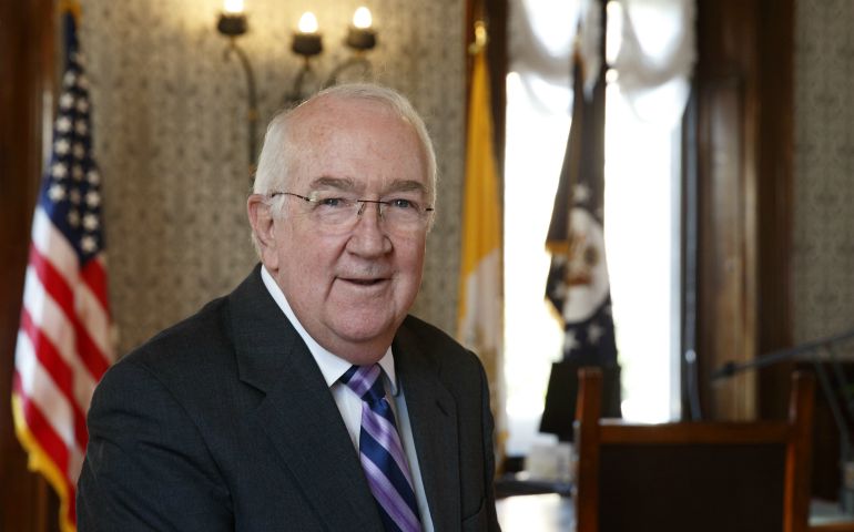 Ken Hackett, U.S. ambassador to the Holy See, is pictured in his office at the embassy in Rome Dec. 15, 2016. Hackett's last day as ambassador was Jan. 20, when U.S. President-elect Donald J. Trump took office. (CNS photo/Paul Haring)