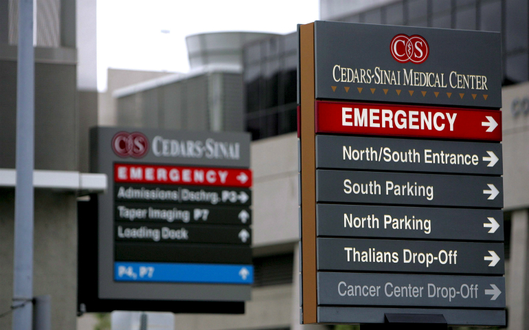 Signs at Cedars-Sinai Hospital in Los Angeles, 2008 (CNS/EPA/Paul Buck)