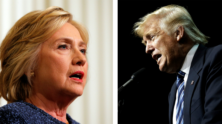 Left: U.S. Democratic presidential nominee Hillary Clinton, Sept. 9; Right: U.S Republican presidential nominee Donald Trump, Sept. 14. (CNS photo/Brian Snyder/Mike Segar, Reuters)