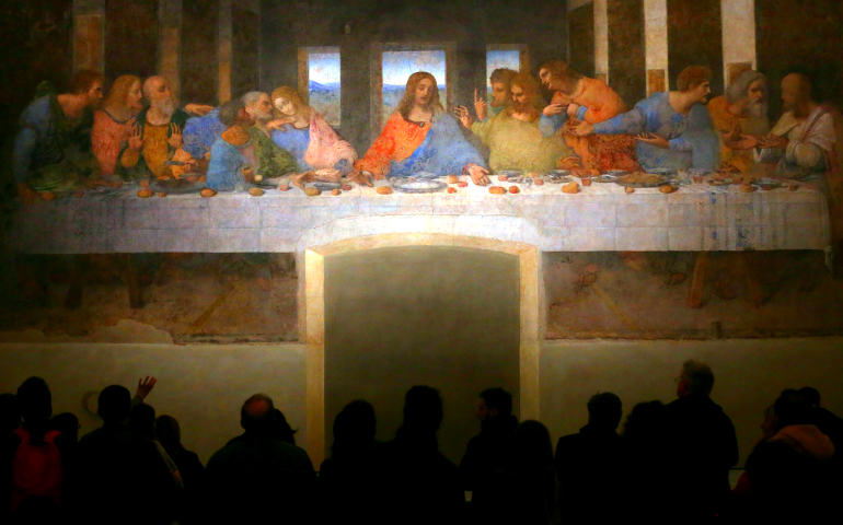 Visitors look at Leonardo da Vinci's "The Last Supper" on a refectory wall at Santa Maria delle Grazie Church in Milan, Italy, November 2016. (CNS photo/Stefano Rellandini, Reuters)