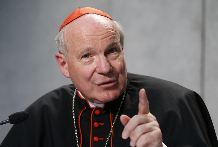 Austrian Cardinal Christoph Schonborn speaks during a news conference for the release of Pope Francis' apostolic exhortation on the family, "Amoris Laetitia" ("The Joy of Love"), at the Vatican April 8. (CNS photo/Paul Haring)