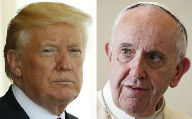 U.S. President Donald Trump, left, and Pope Francis are seen in this composite photo. The two leaders are scheduled to meet at the Vatican May 24. (CNS photos/Reuters and Paul Haring) 