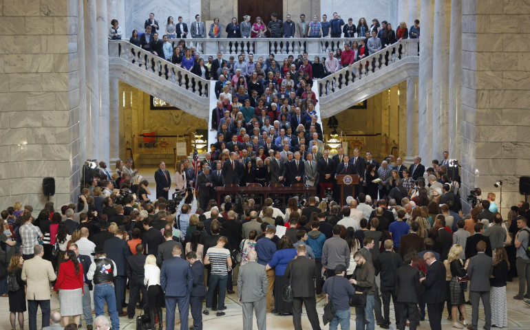 Utah Gov. Gary Herbert speaks March 12, 2015, at the state Capitol in Salt Lake City before signing a landmark anti-discrimination bill. Lawmakers passed the measure preventing discrimination based on sexual orientation while also protecting religious freedom. (CNS photo/Jim Urquhart, Reuters)