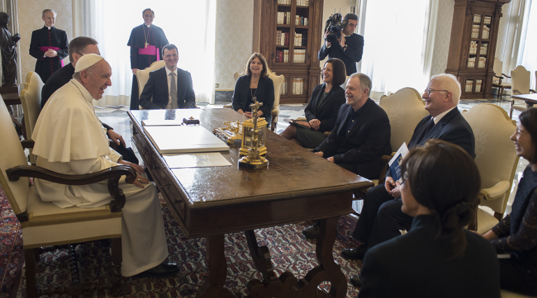 Pope Francis meeting with members of Catholic Theological Ethics in the World Church March 17 (L'Osservatore Romano photo)