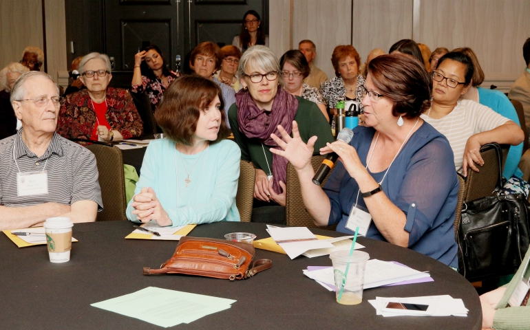 Members of the Catholic Theological Society of America participate in a Q-and-A session during the organization's annual meeting June 8 in Albuquerque, New Mexico. (Jan Jans)