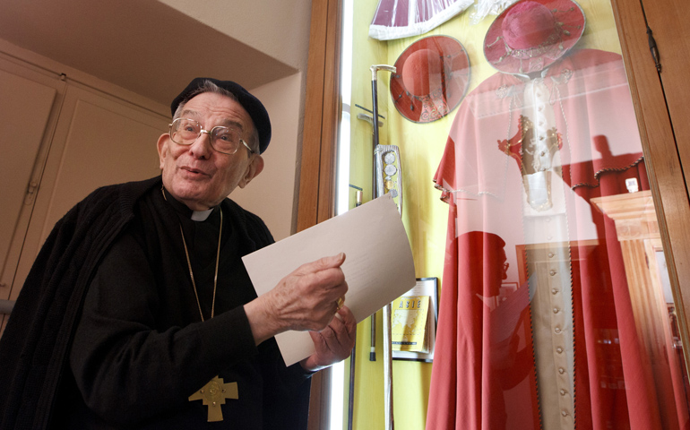 Archbishop Loris Capovilla, former personal secretary to Blessed John XXIII, is pictured in the museum dedicated to the late pope in Sotto il Monte Giovanni XXIII, Italy, in February 2012. (CNS/Paul Haring) 