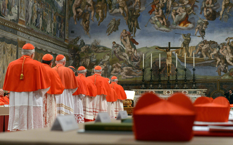 Cardinals from around the world in the Vatican's Sistine Chapel March 12 as they begin the conclave to elect a successor to Pope Benedict XVI (CNS/Reuters/L'Osservatore Romano)