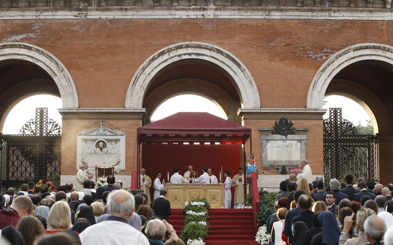 Pope Francis celebrates Mass at the Verano cemetery in Rome on Nov. 1, the feast of All Saints. (CNS/Paul Haring)
