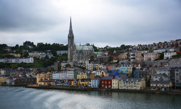 St. Colman's Cathedral overlooks Cobh Harbor in Ireland. (Rennett Stowe)
