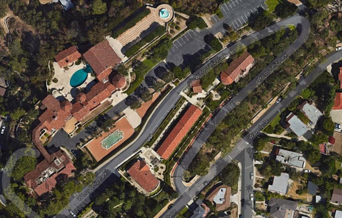 Satellite view of IHM convent, swimming pool and other buildings that make up the half-acre property in dispute in Los Angeles. (Google Earth)