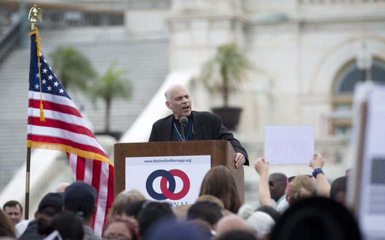 Archbishop Salvatore Cordileone addresses supporters of traditional marriage during the 2014 March for Marriage on the West Lawn of the Capitol in Washington. (CNS/Tyler Orsburn)