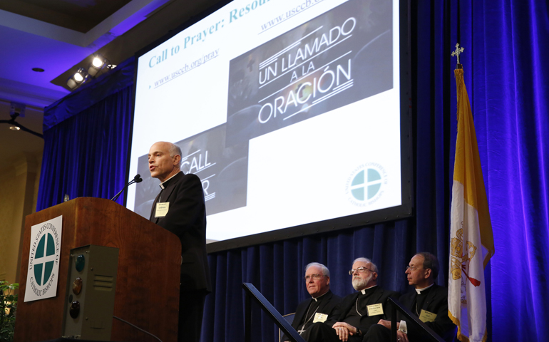 San Francisco Archbishop Salvatore Cordileone discusses the "Call to Prayer" initiative of the U.S. Conference of Catholic Bishops on Monday during the bishops' annual fall meeting in Baltimore. (CNS/Nancy Phelan Wiechec)