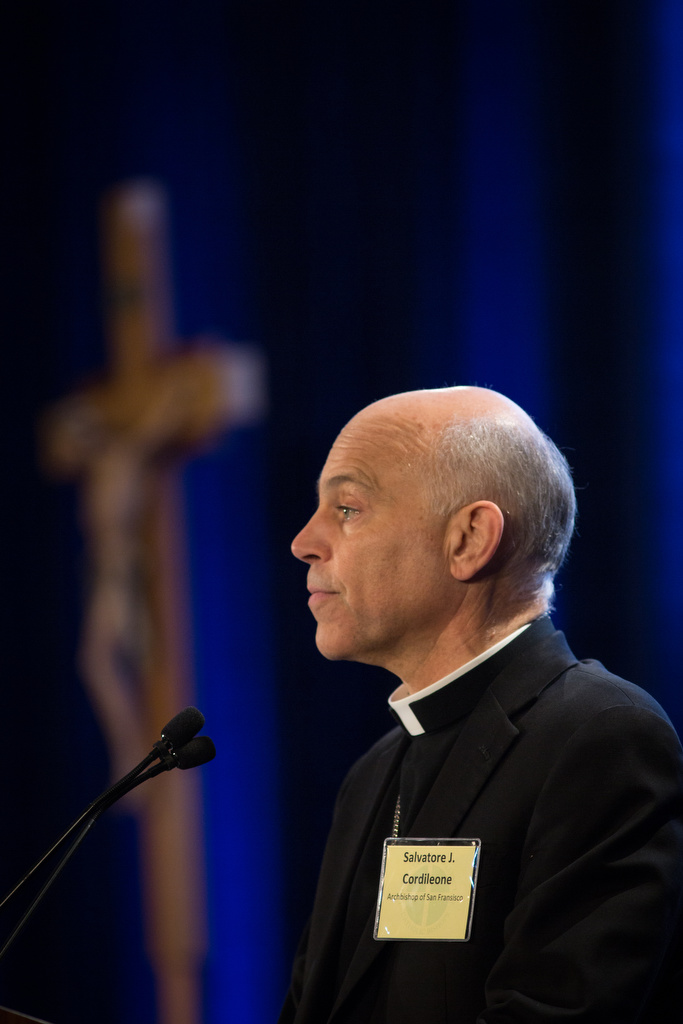 San Francisco Archbishop Salvatore Cordileone speaks Wednesday during the spring general assembly of the U.S. Conference of Catholic Bishops in St. Louis. (CNS/St. Louis Review/Lisa Johnston)