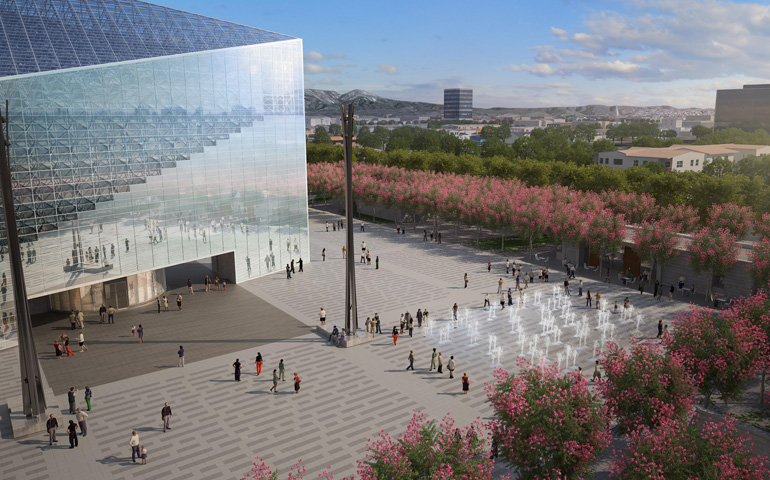 Design plans for Christ Cathedral, the former Crystal Cathedral, which will be transformed into a mother church for the diocese of Orange, Calif. (CNS/Courtesy Roman Catholic diocese of Orange) 