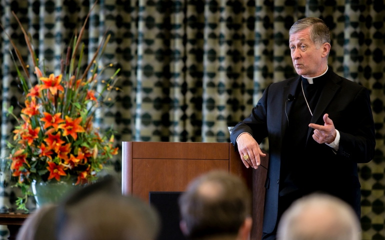Cardinal Blase Cupich delivers the inaugural Cardinal Bernardin Common Cause Lecture at Loyola University Chicago April 18. (Loyola University Chicago/Jordyn Doyel)
