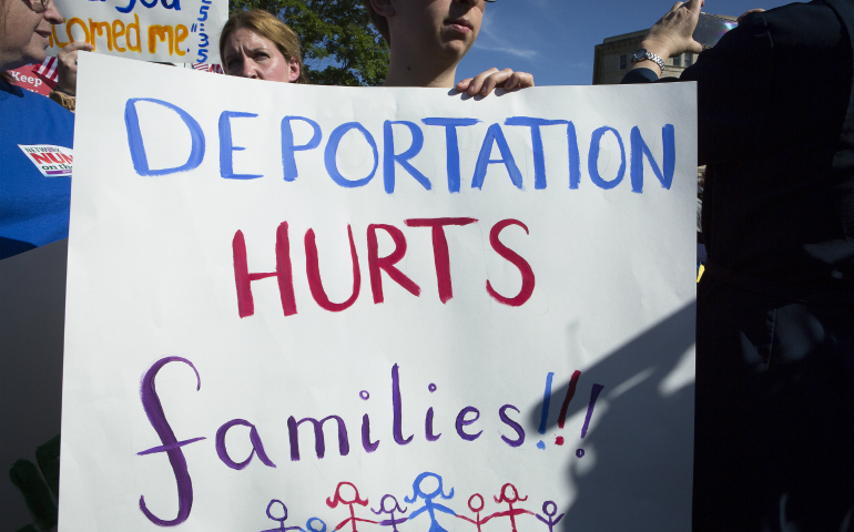 Demonstrators gather outside the U.S. Supreme Court in Washington April 18, 2016. (CNS photo/Tyler Orsburn)