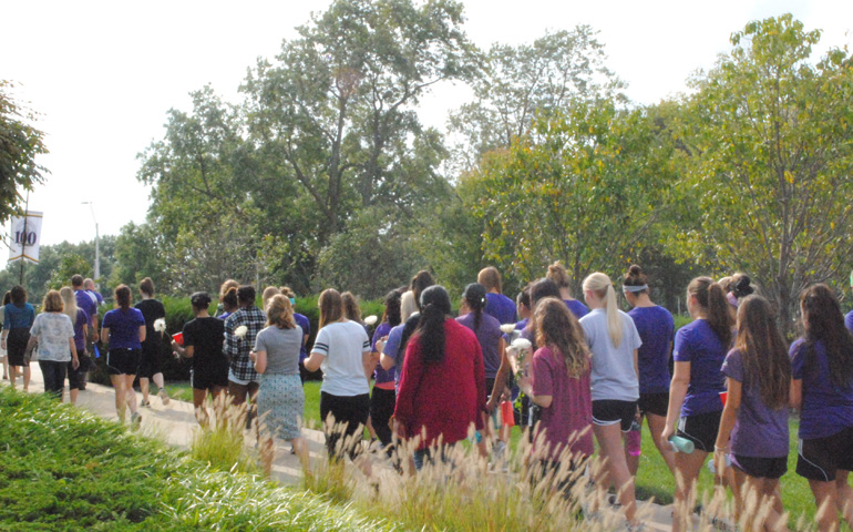 Peace walk participants Sept. 21 on the campus of Avila University in Kansas City, Mo. (NCR/Kristen Whitney Daniels)