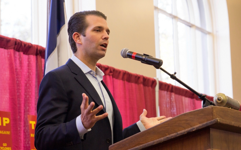 Donald Trump Jr. speaks at a campaign rally for his father in Ames, Iowa, on Nov. 1, 2016. (Wikimedia Commons/Max Goldberg)