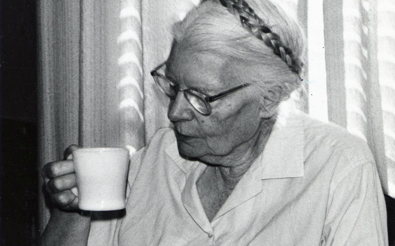 Dorothy Day with a different coffee cup in 1972 (NCR photo)
