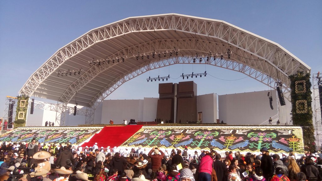 Altar set with beautiful flower decoration for Pope Francis in Ecatepec, Mexico. (NCR photo/McElwee)