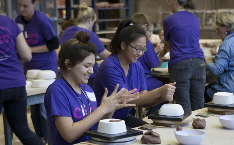 Students make ceramic bowls as part of Empty Bowls, a national effort to raise money and awareness to end hunger and food insecurity. (Courtesy of St. Catherine University/Jaelyn Miltz '20)