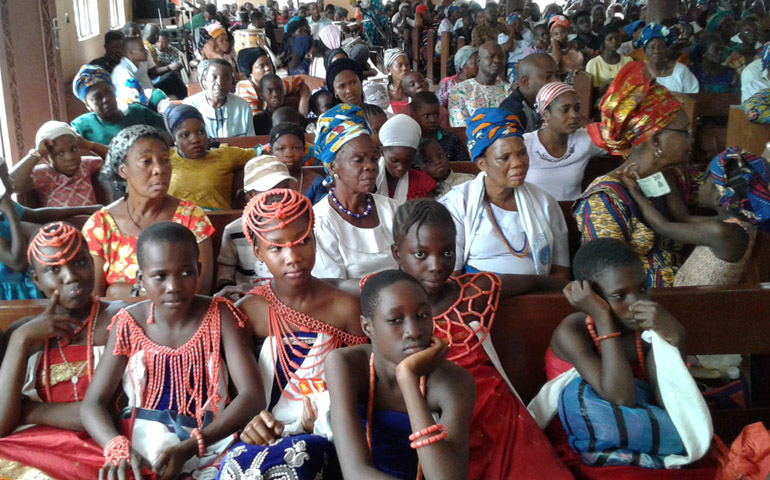 Enlightenment sessions by he Congregation of the Sisters of the Sacred Heart of Jesus educate the public about human trafficking, in Benin City, Nigeria. (Courtesy of Sacred Heart of Jesus Sr. F. Nwaonuma)