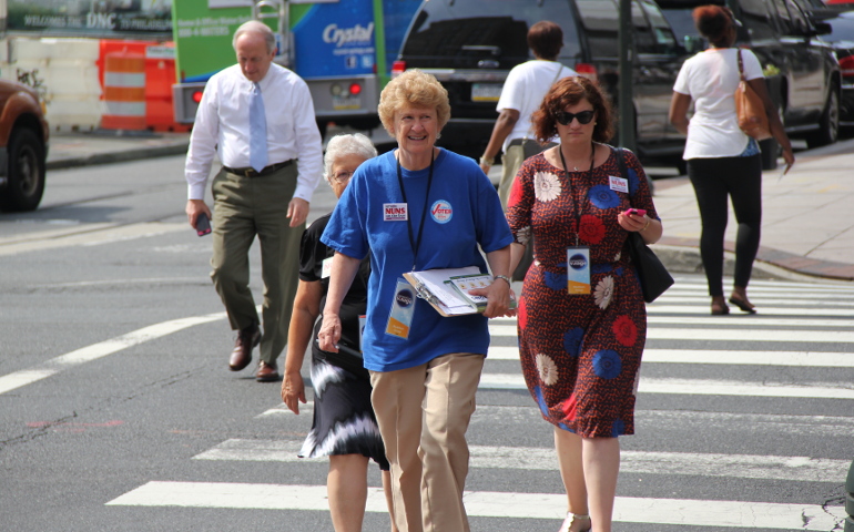 Sr. Richelle Friedman participates in the Nuns on the Bus Lemonade Ministry in Philadelphia during the 2016 Democratic National Convention. (Network)