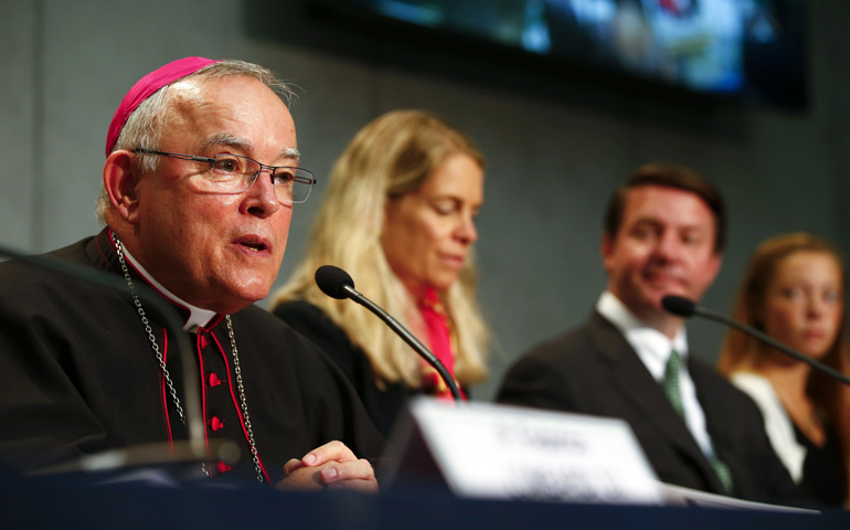 Archbishop Charles Chaput of Philadelphia speaks during a press conference Tuesday at the Vatican. (CNS/Reuters/Tony Gentile)