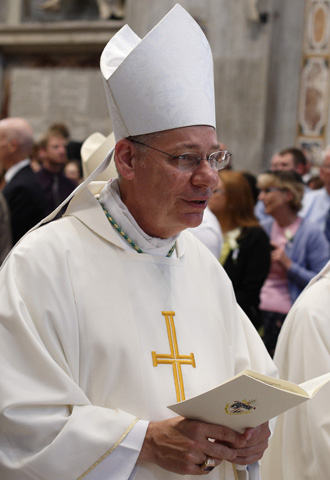 Bishop Robert Finn of Kansas City-St. Joseph, Mo., at the Vatican in 2014 (CNS/Paul Haring)