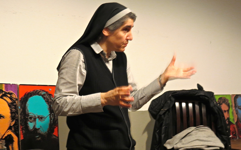 Sr. Teresa Forcades speaks March 18 at Red Emma's bookstore coffeehouse in Baltimore. (psalmboxkey.com)
