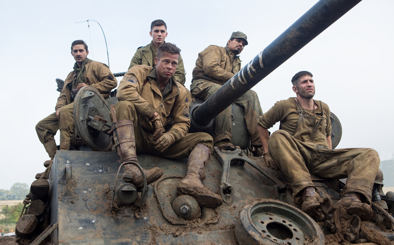 From left: Shia LaBeouf, Logan Lerman, Brad Pitt, Michael Pena and Jon Bernthal in "Fury" (CNS/Columbia Pictures)