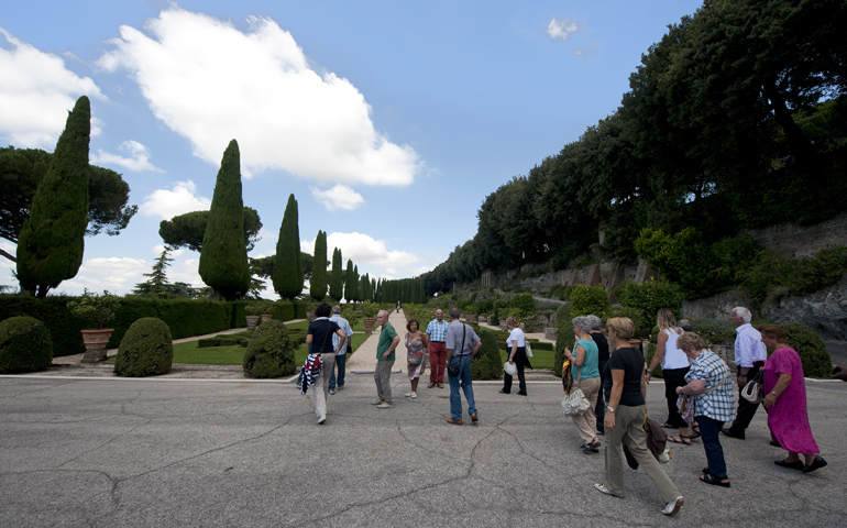 Visitors take advantage of Pope Francis'¬ invitation to visit the gardens of the papal villas at Castel Gandolfo, Italy. (CNS/Catholic Press Photo/Alessia Giuliani)