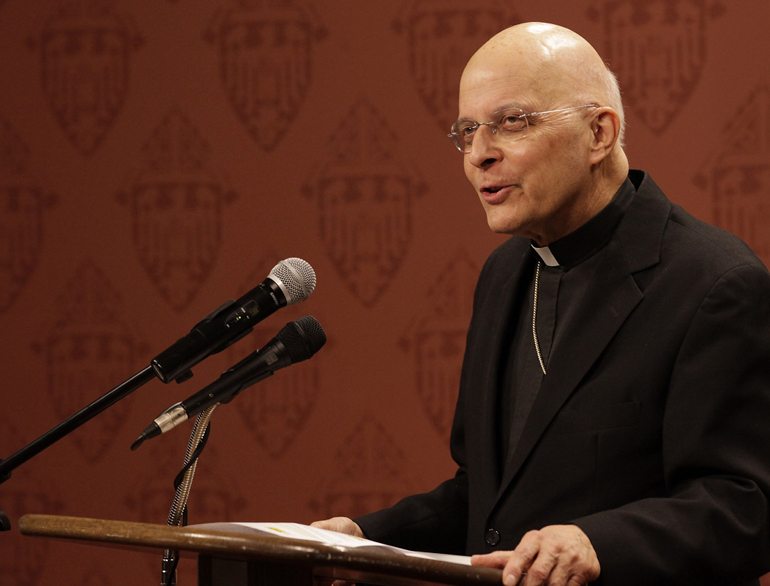 Cardinal Francis E. George speaks about Pope Benedict's resignation during a news conference in Chicago Feb. 11. (CNS photo/Karen Callaway, Catholic New World)