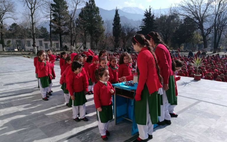 At the persistent request of the parents and with the promise of protection by the military, the Presentation sisters moved back to the Swat valley to reopen the school for girls in 2012. They are pictured in a ceremony. The former school was vacated in 2008 because of violence and was destroyed by the Taliban. (Sr. Riffat Sadiq)